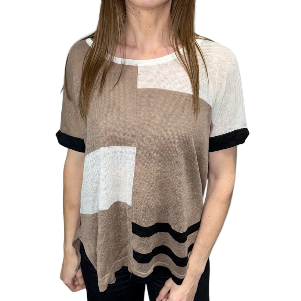 Lisa Todd Knit‎ Slouchy Colorblock Linen Short Sleeve Shirt